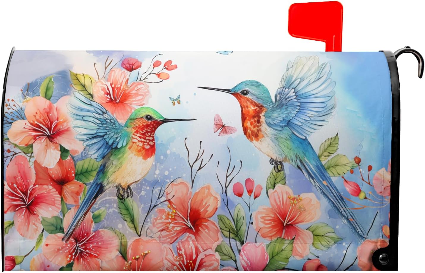 Spring Summer Hummingbird Mailbox Covers Magnetic Standard Size 21x18 Inch Spring Flowers Magnetic Mailbox Covers Floral Mailbox Wraps Post Letter Box Cover for Holiday Outside Gadern Yard Decoration