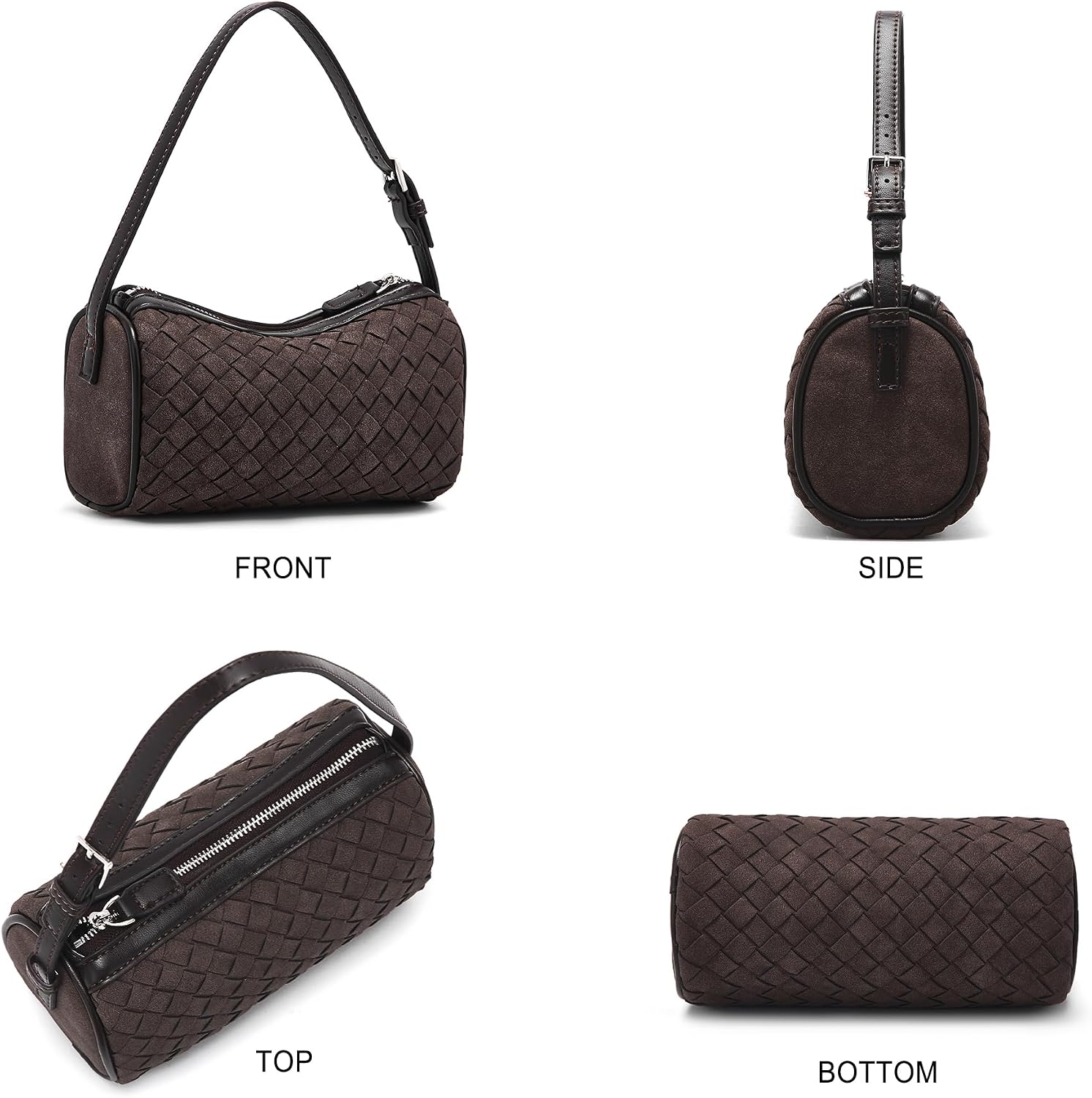 Mini Purse Woven Bag for Women: Vegan Leather Suede Shoulder Bag - Small Barrel Bag Little Crossbody Handbag