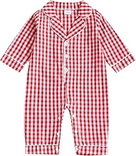 FULA-bao Newborn Baby Boy Girl Gingham Pajamas Jumpsuit Plaid Long Sleeve Button Up One Piece Pjs Romper Infant Sleepwear