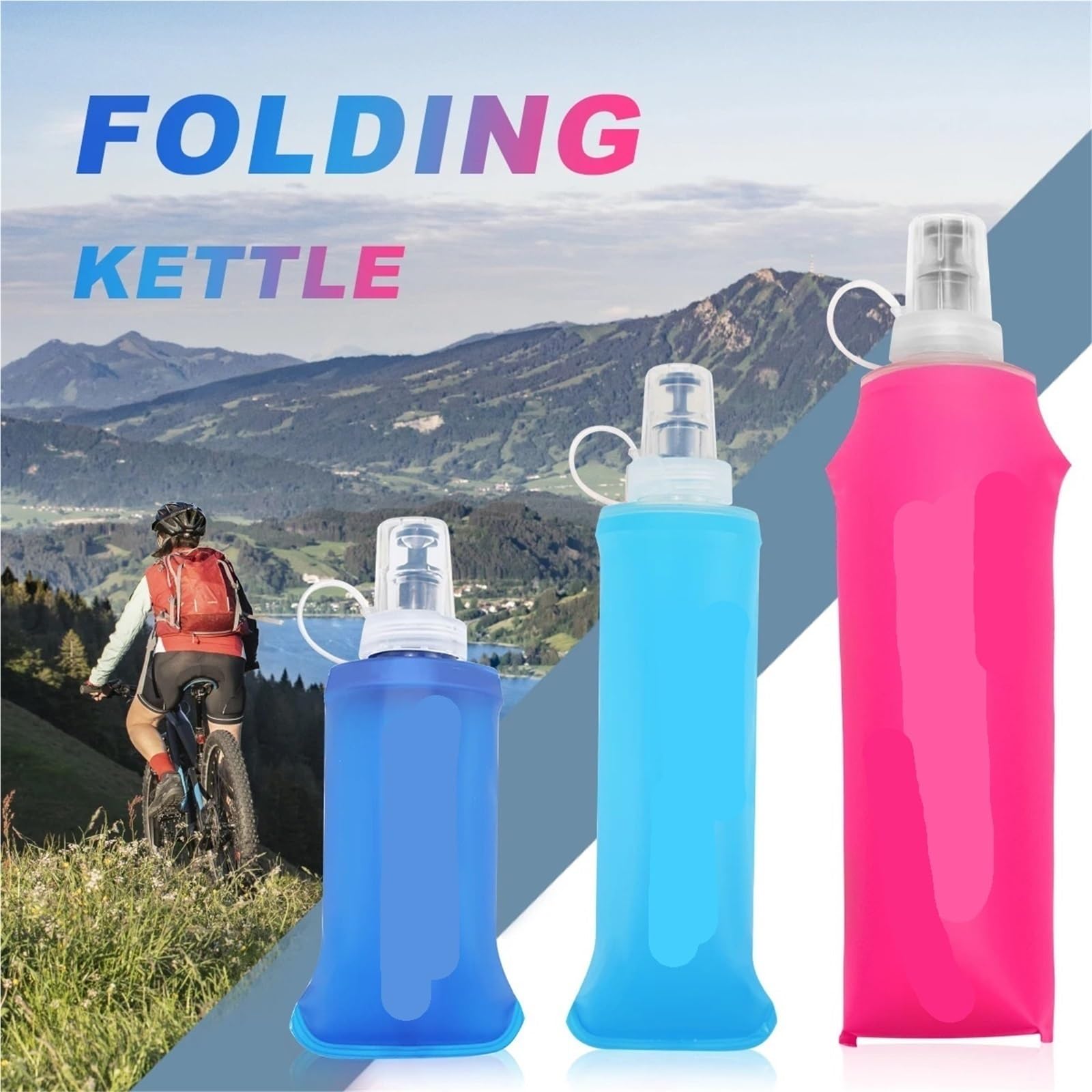 Weiche Camping-Wasserflasche, Trinkflasche, Sport, Falttasche, Outdoor, Laufen, Trinkrucksack, Taille, Fahrrad, BPA-frei (Rosa, 500 ml)