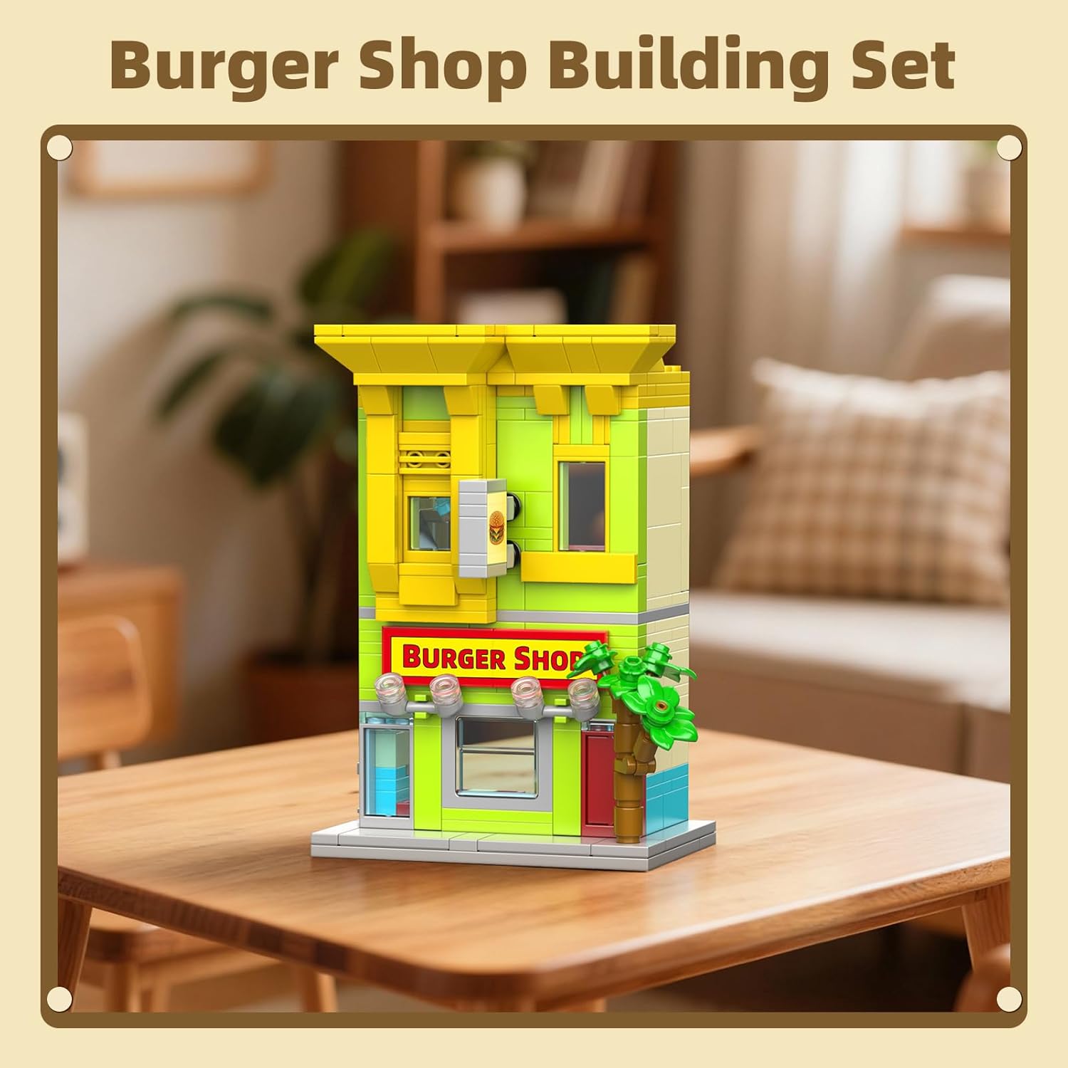 age 12+ – HIGH GODO HIGH GODO City Burger Shop ビルディングセット、小さな家の組み立てブロック装飾モデルキット、MOC ストリ