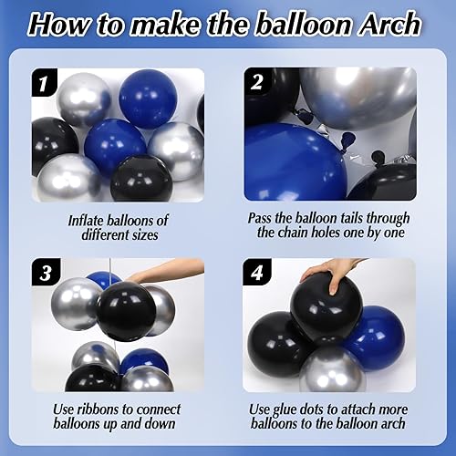 Miniatura 3 de Decoraciones de feliz cumpleaños azul y negro para hombres, decoraciones de cumpleaños con pancarta, cortinas de flecos, globos de aluminio, kits de