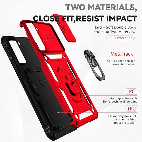 Miniatura 8 de Funda para Samsung Galaxy S21 FE 5G con cubierta para lente de cámara, protector de pantalla HD, soporte de anillo magnético probado contra caídas