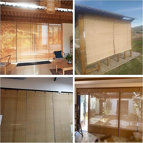 Miniatura 6 de Cortina enrollable de bambú romano para ventana, parasol transpirable, con filtro de luz, cortina de privacidad para colgar, textura transparente,