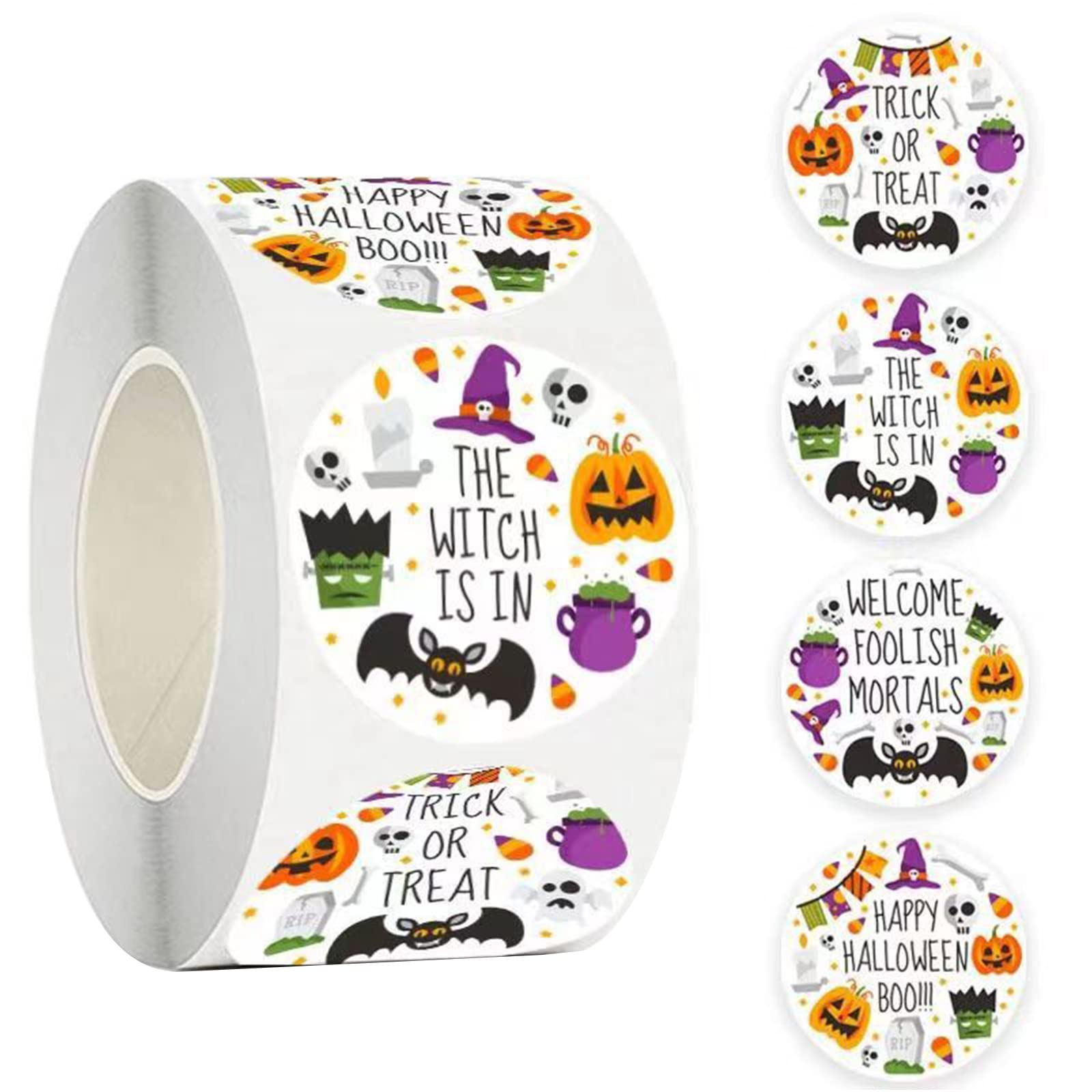 500pcs Halloween Stickers for Kids Pumpkin Skull Stickers Roll Round Seal Label Envelope Seal Paster for Halloween Party