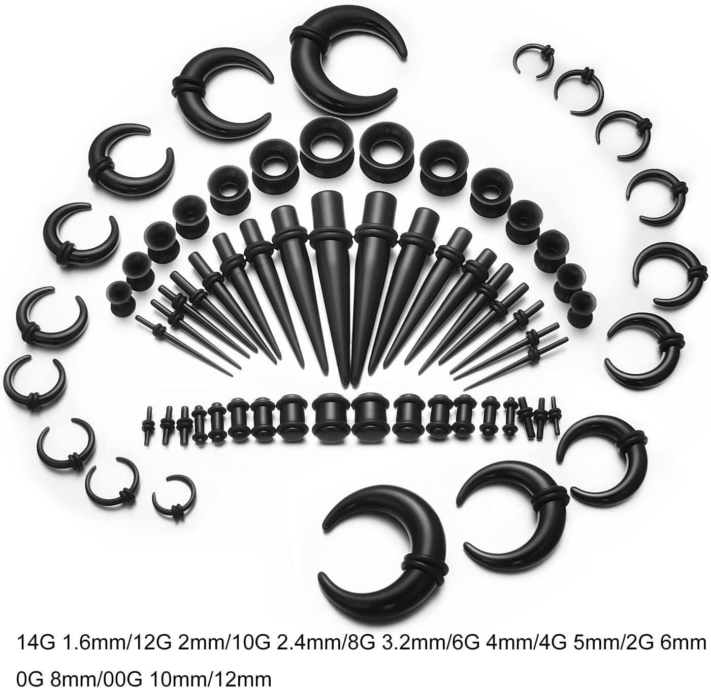 Ear Stretching Kit Pincher Septum 14g Multiple Colors Silicone Ear Tapers Stretching Kit 14G-4G 1.6mm-5mm 48 Pieces