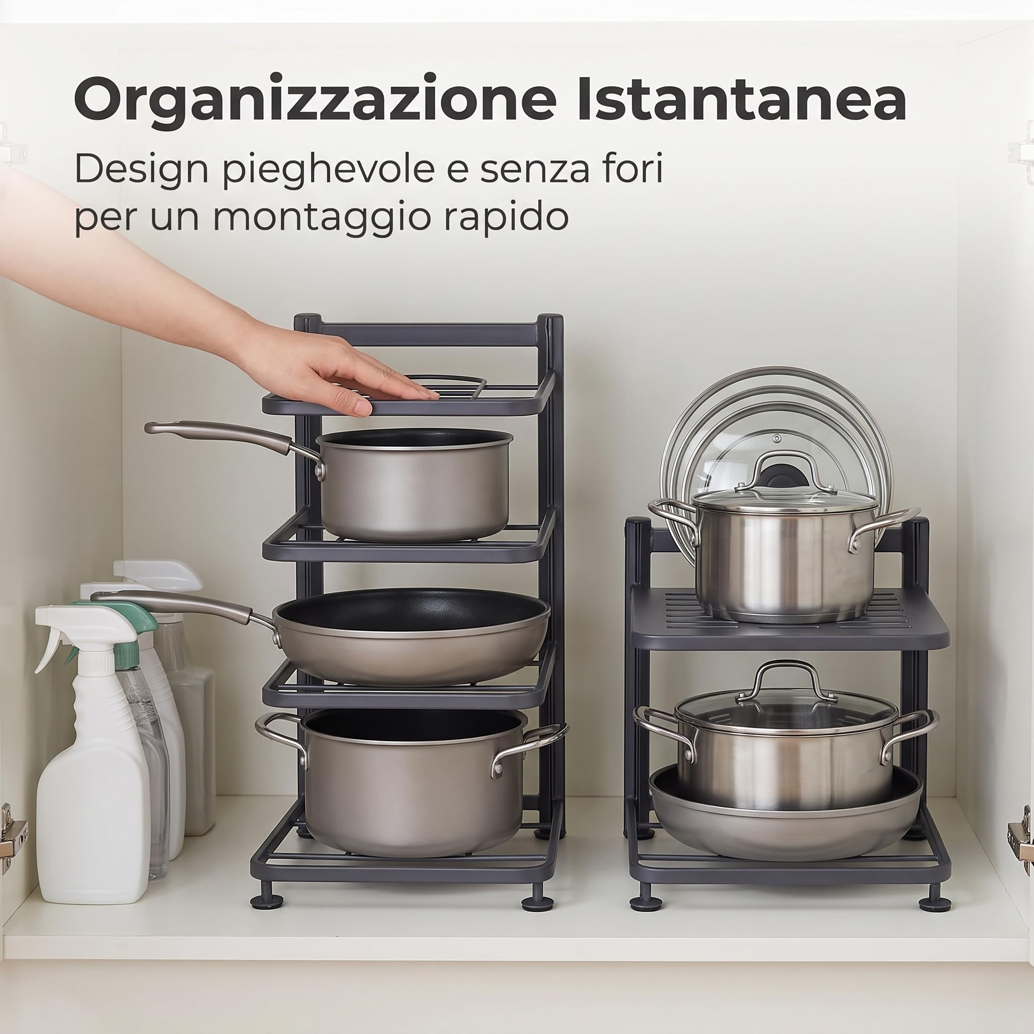 Homyl Organisateur sous évier en métal, étagère rangement pour cuisine, pot rack robuste et réglable, four-layer