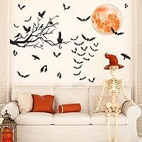 Vista 7 de Halloween Moon Wall Sticker Black Bat Wall Stickers Vinyl Crow Bird Tree Branch Wall Decals Removable Halloween Moon Bat Wall Decals Bats Window
