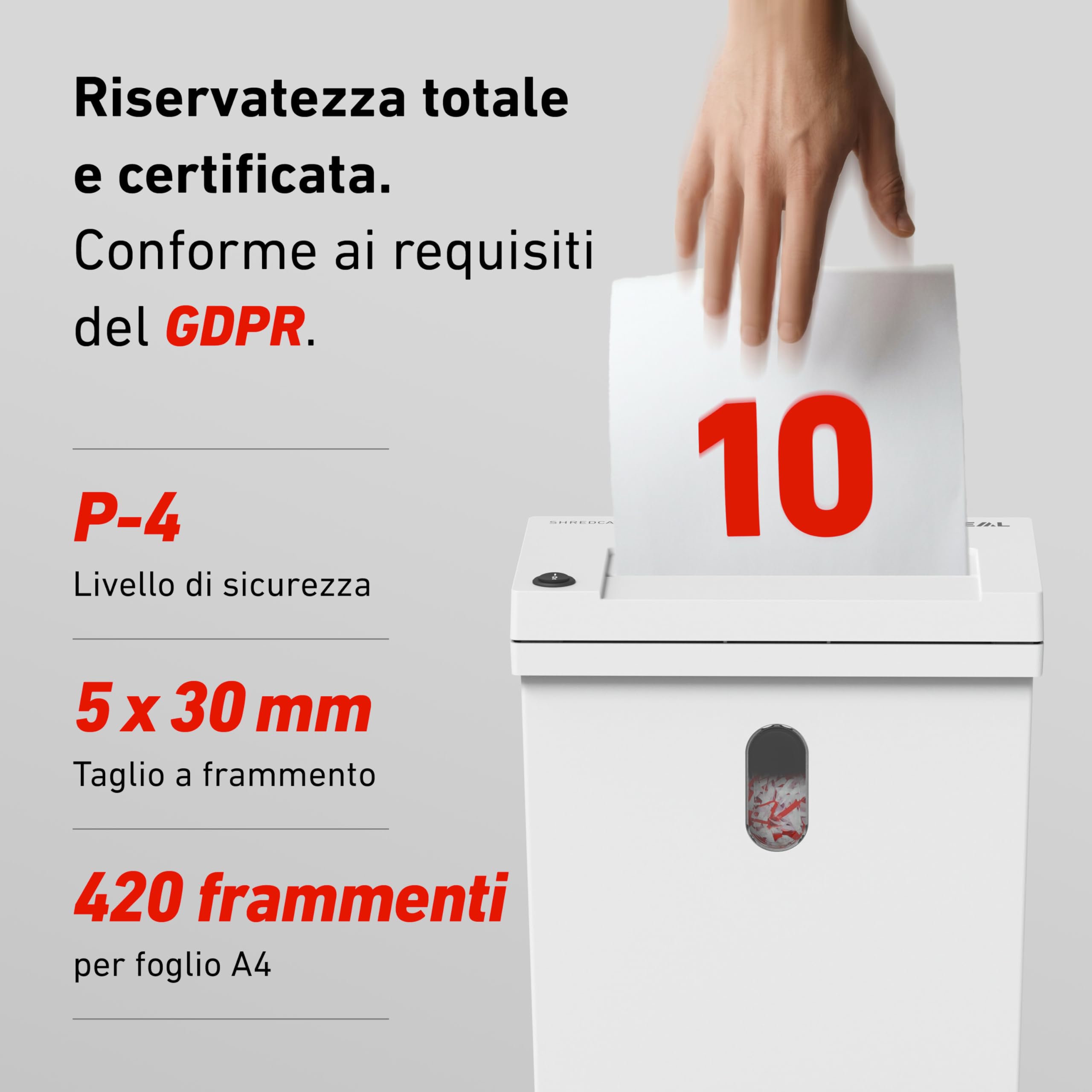 IDEAL Shredcat 8100, Distruggidocumenti, Tritadocumenti di Alta Qualità, Silenziosi e Affidabili, Conformi al GDPR (8-10 fogli) | Capacità serbatoio 20 l, 5 x 30 mm