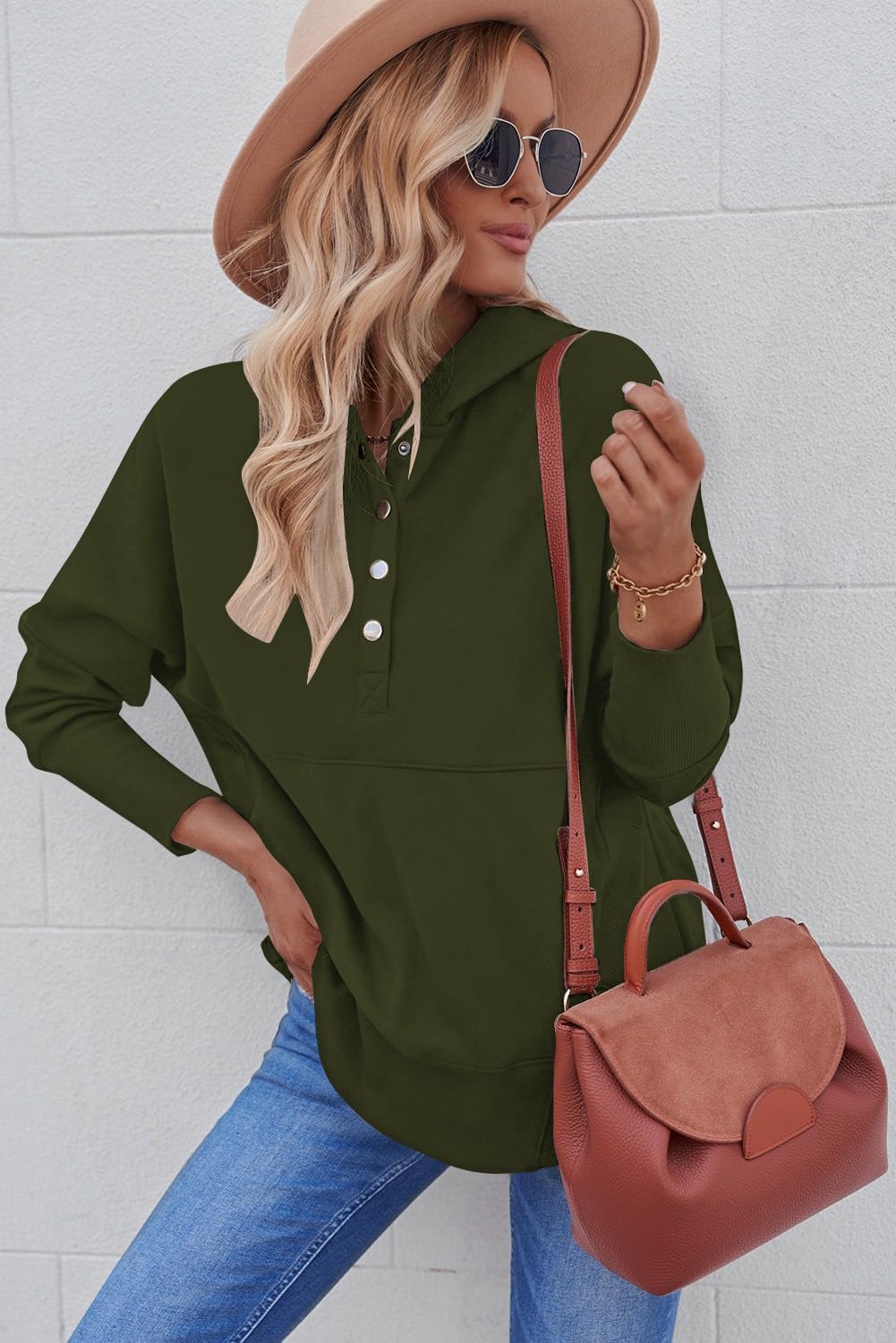 Women Causal Long Sleeve Hoodie Oversied Button Collar V Neck Sweatshirt Trendy Pullover Tops With Pockets Fashion 2024 - Image 4