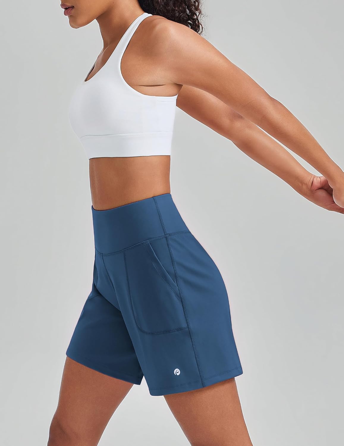 PINSPARK Women's Athletic Shorts 6" High Waisted Yoga Shorts with Pockets Soft Workout Running Shorts for Gym