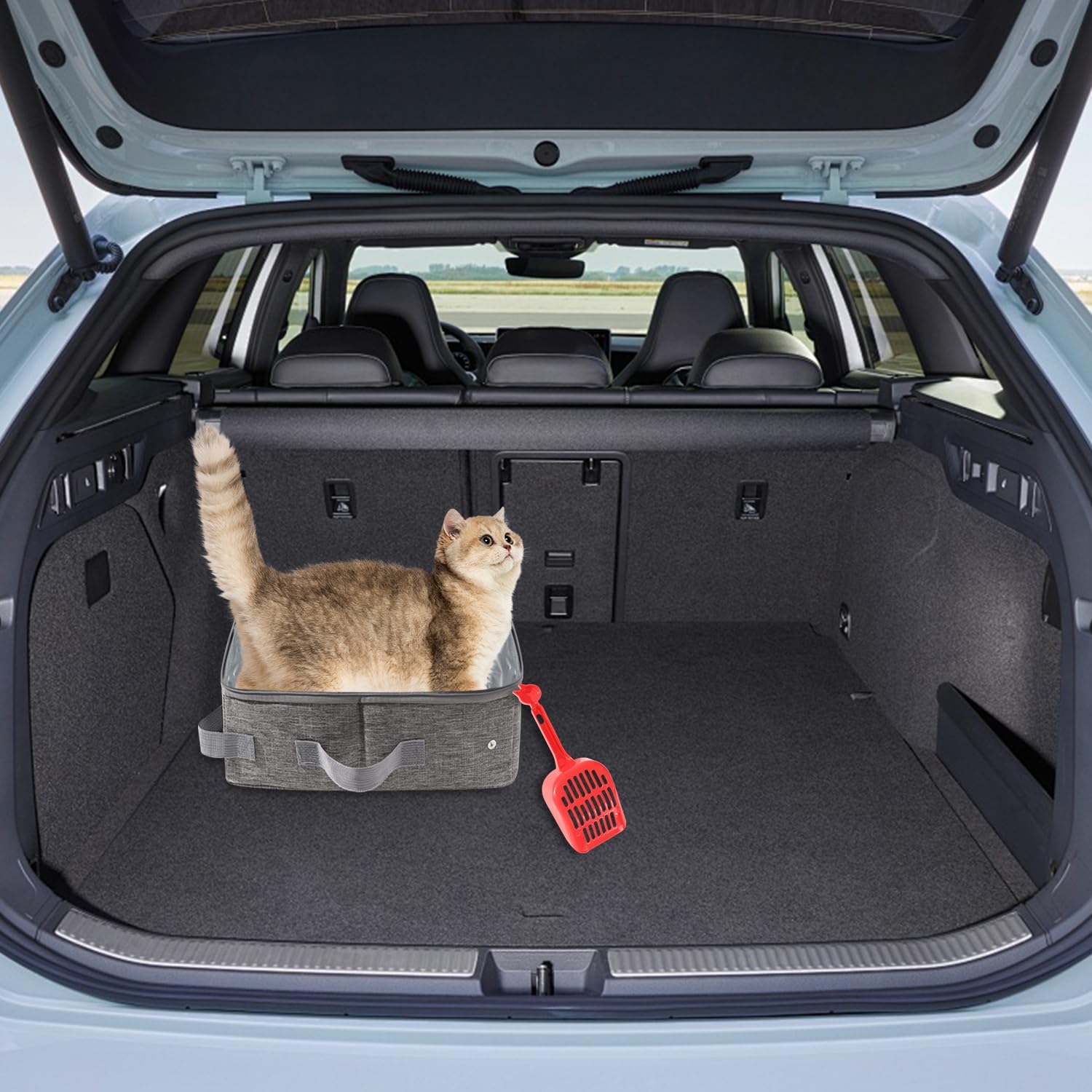 Portable Litter Box with Lid, Waterproof, Collapsible Cat Litter Box with Zipped Lid and Handle, Great for Travel Hotel Stays and Road Trip, Square