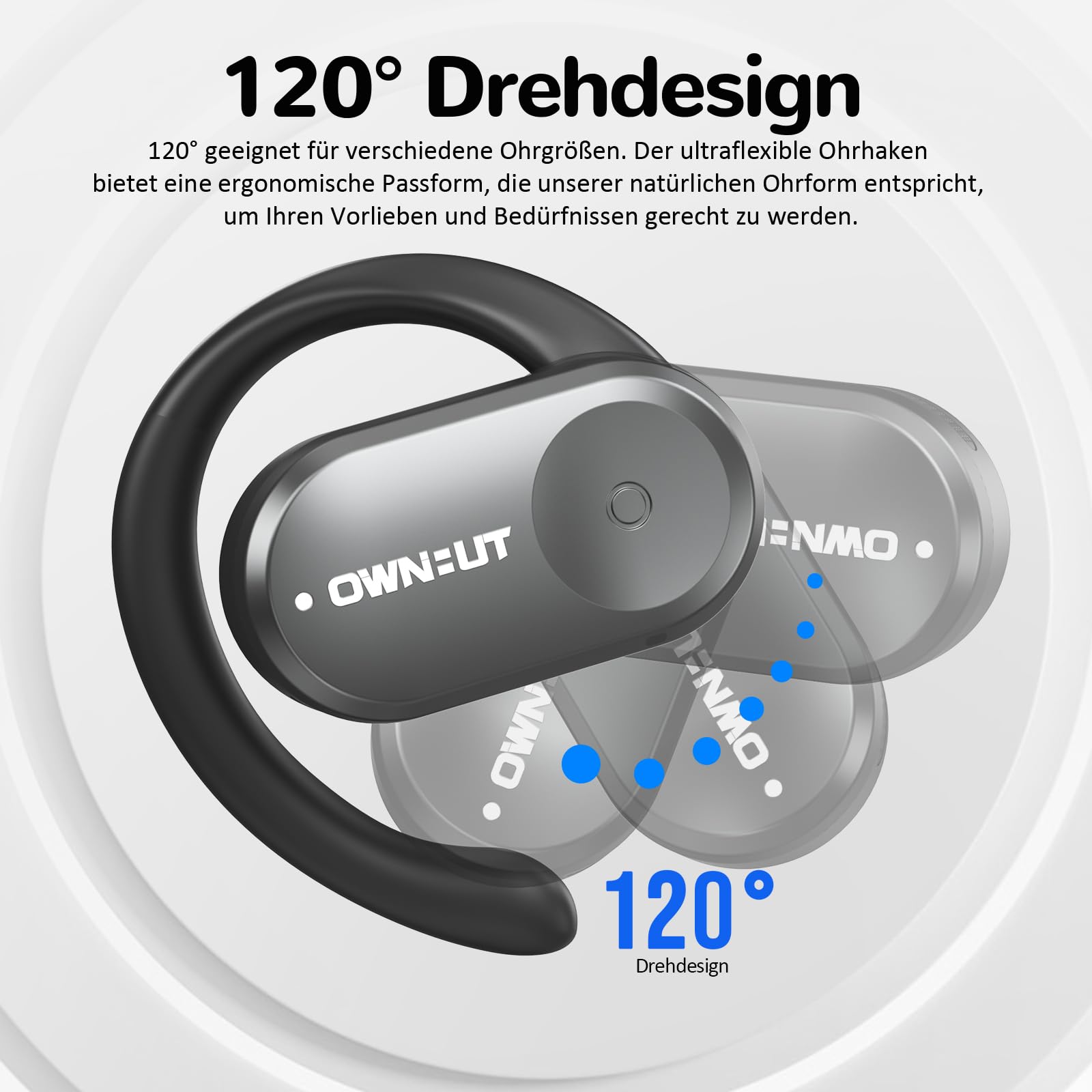 Open Ear Kopfhörer Bluetooth 5.3, Touch-Steuerung Kabellose Sport Kopfhörer Ohrhörer, Wireless Earbuds Audio-Exzellenz mit Open Bass, 50 Stunden Laufzeit, Begleiter im Büro, Freizeit & Sport