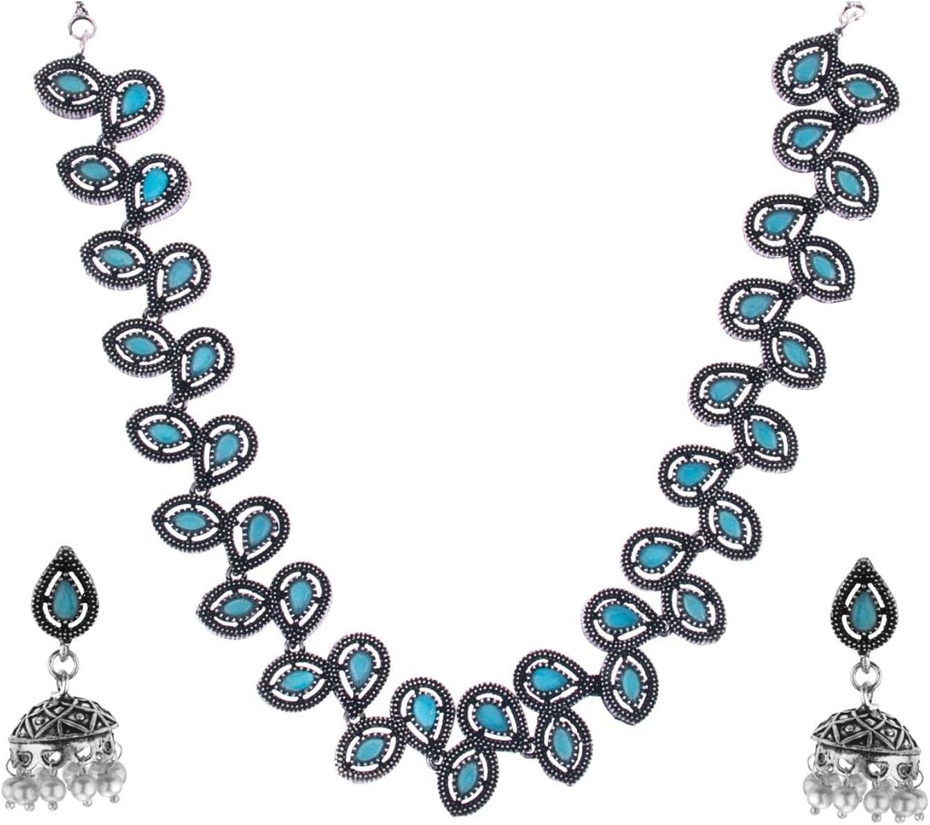 Boho Crystal Stone Necklace Set with Jhumka Earrings