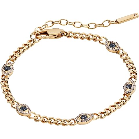 Alex and Ani Evil Eye Curb Chain Inline Bracelet - Sapphire & Crystal Stones, Stainless Steel Gold, Nickel-Free, Radiant Evil Eye Jewelry for Women