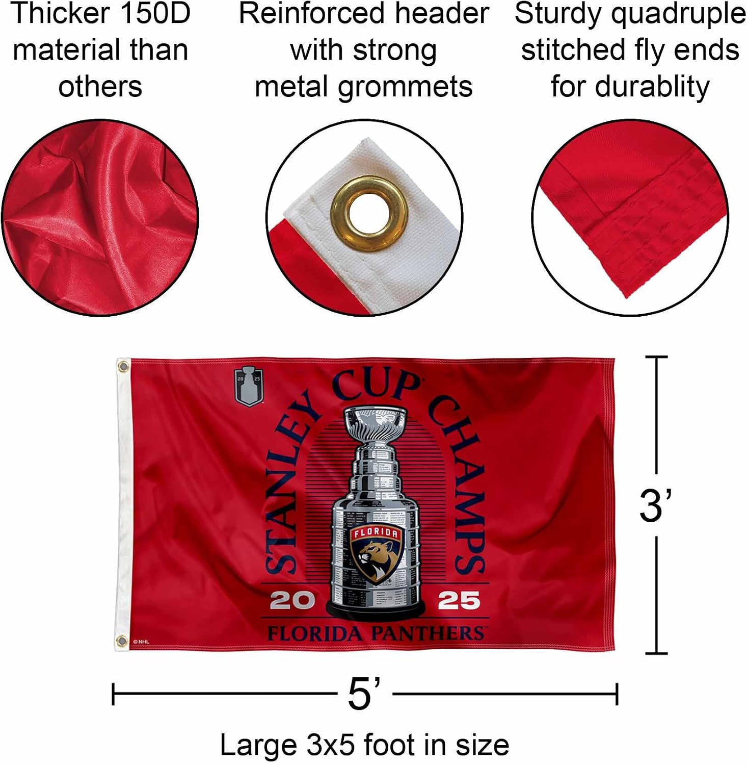 WinCraft Florida Panthers 2025 Stanley Cup Champions Banner Flag