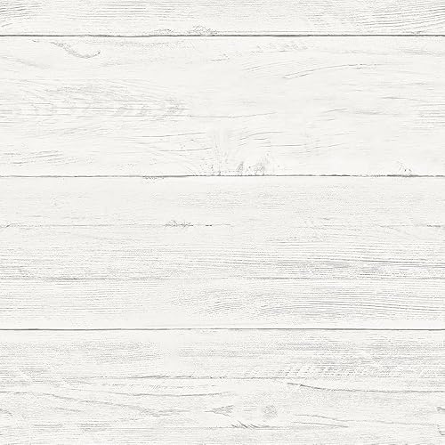 NuWallpaper NU3127 Shiplap Peel Stick Wallpaper, White & Off-White