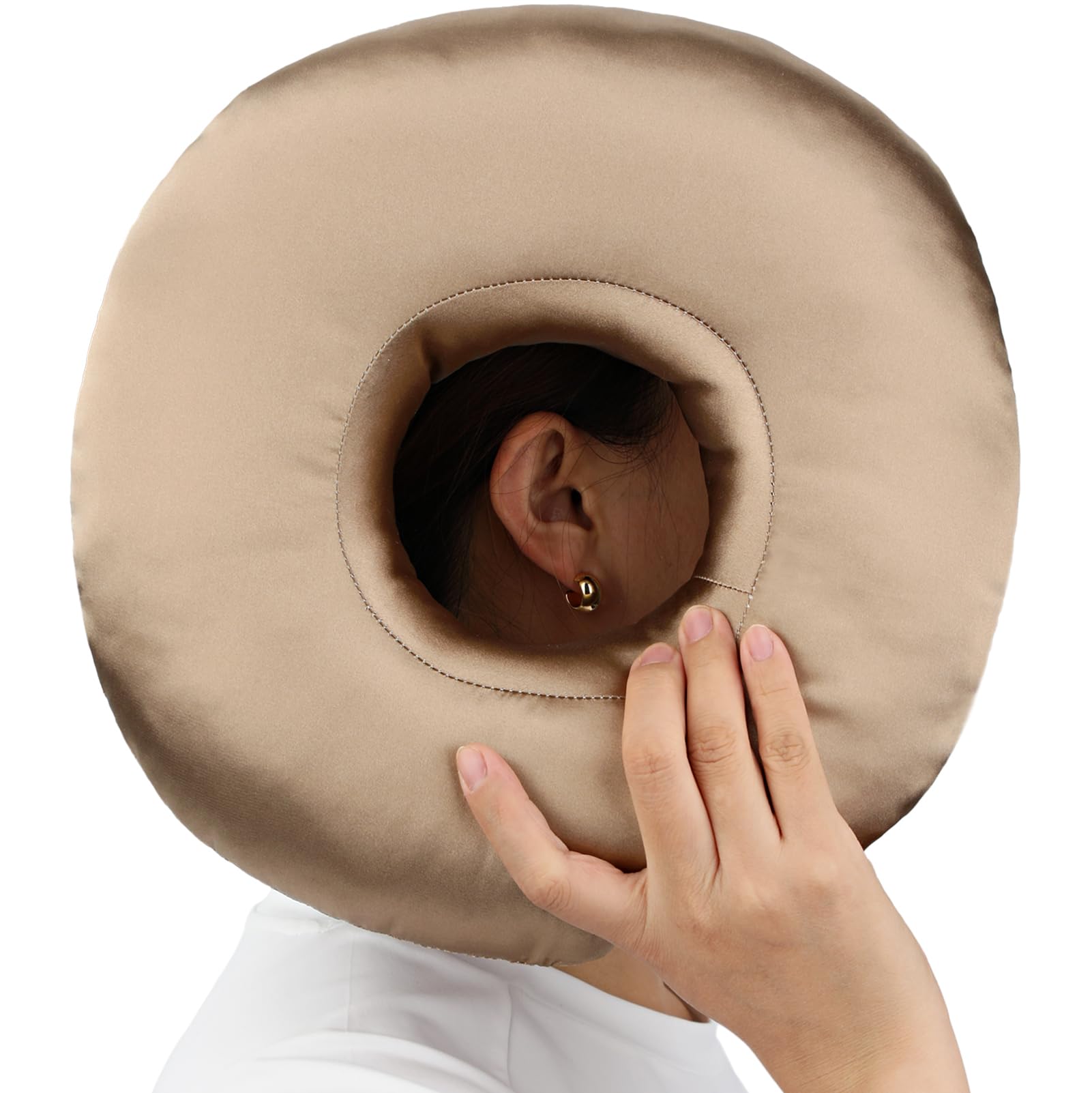 Silky Satin Piercing Pillow Ear Pillows Donut with Hole for Ear Pain CNH Piercing Pain Relief Sleeping Pressure Sore Side Sleepers Smooth Cooling Ear Guard Protector, Taupe