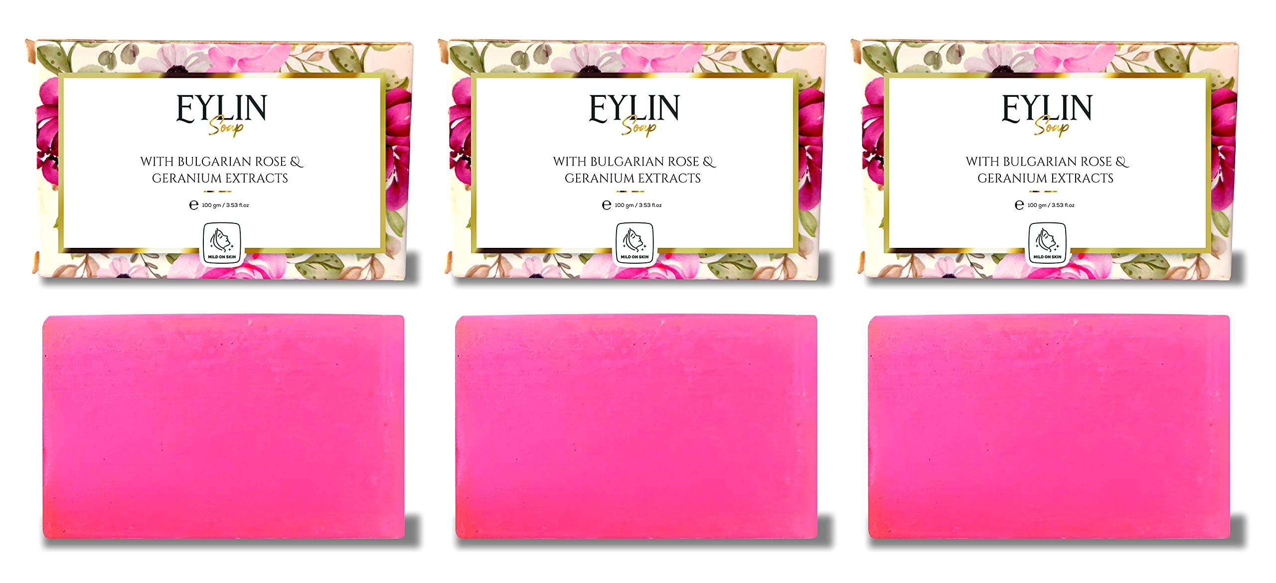 Eylin Glycerine Beauty Transparent Soap with Bulgarian ROSE & Geranium Extracts .each 100gms. Pack of 3 (3)