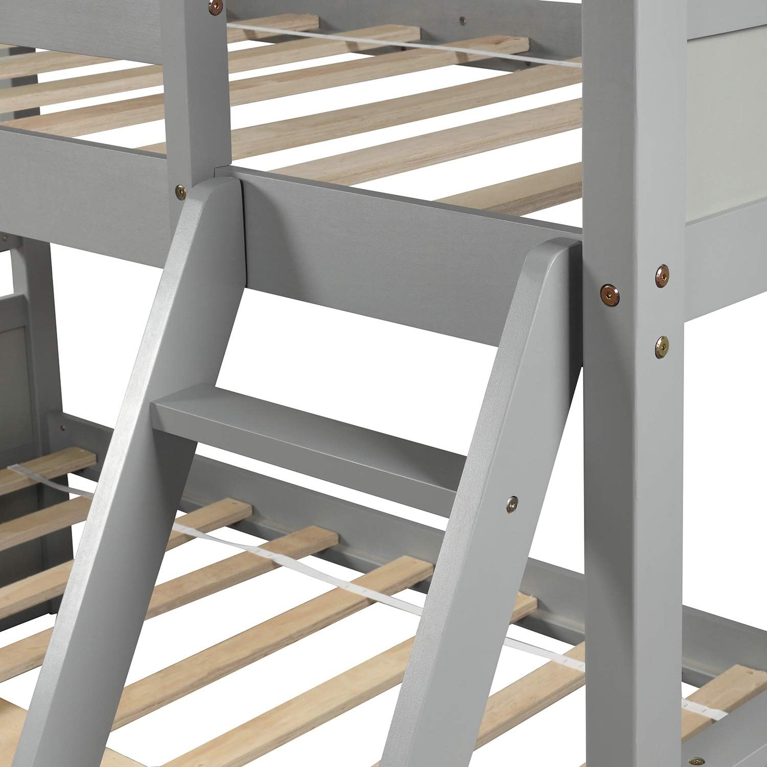 Knocbel Twin Over Full Bunk Bed with 2 Storage Drawers, Platform Bed Frame with Slats Support, Safty Guard Rails & Ladder, 78.8" L x 57.2" W x 61.3" H (Gray)