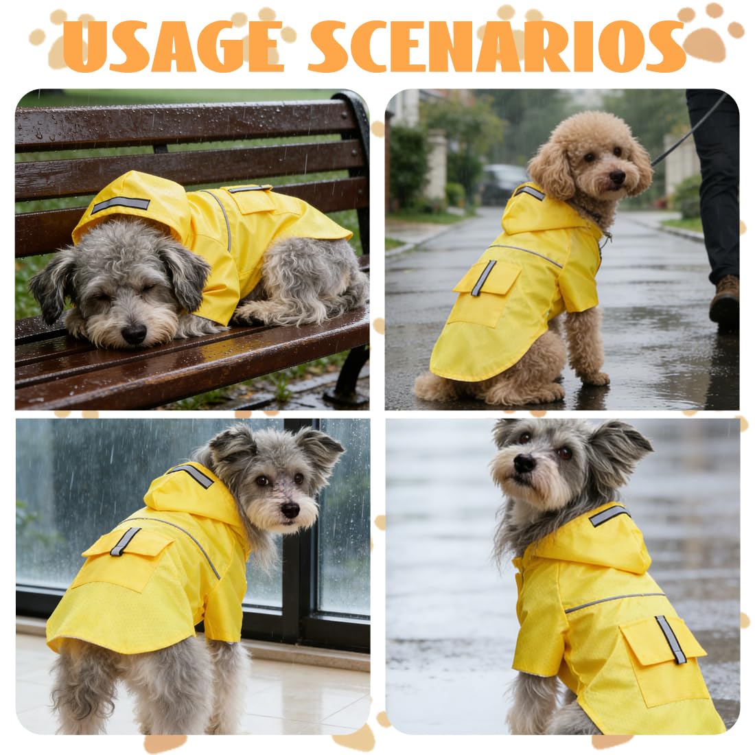 Manteau de Pluie pour ChienAvec un Chapeau,Vent,Avec des Bandes Réfléchissantes,Pour Chiens Moyens à Grands,Accessoires d’extérieur pour Animaux de Compagnie(L,Jaune)