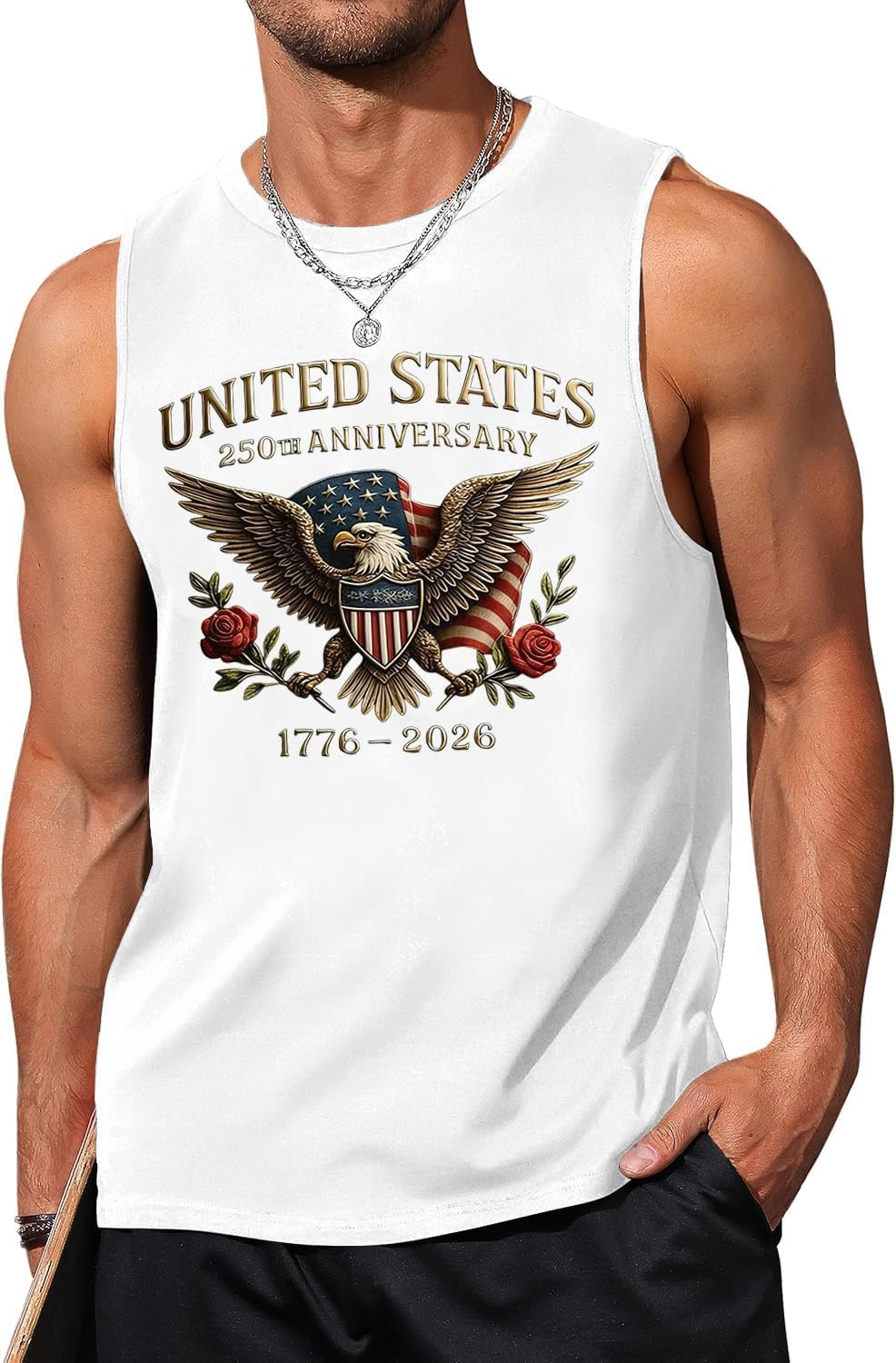 250th Anniversary USA Shirt for Men Patriotic Bald Eagle Tank Tops 4th of July T-Shirt Memorial Day Tops