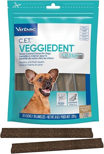 Virbac C.E.T. VEGGIEDENT FR3SH - Masticables para control de sarro para perros, extra pequeños, 8 onzas (paquete de 1)