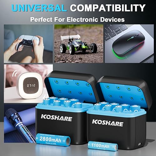 Miniatura 5 de 16 pilas AA AAA recargables con cargadores, baterías recargables Ni-MH de 1.2 V con 8 pilas AA de 2800 mAh y 8 pilas AAA de 1100 mAh, precarga, tipo