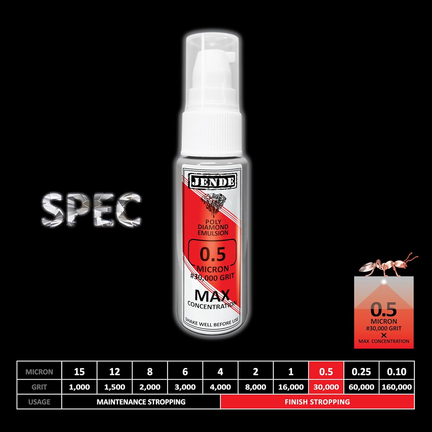 Jende 0.5 Micron Max Concentration Poly Diamond Stropping Emulsion 20ml-Higher Diamond Carat Level