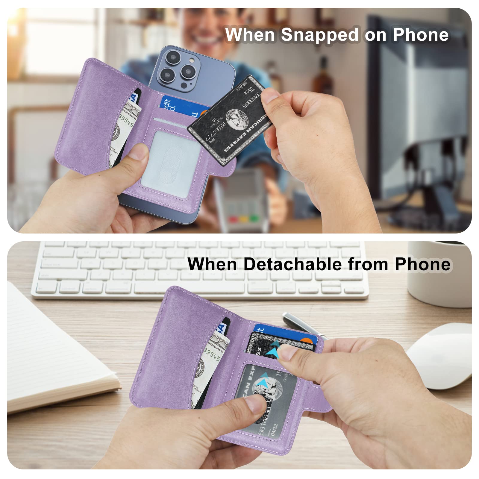 Portafoglio Magnetico MagSafe Per IPhone 12-16 Pro/Max/Plus - Portacarte In PU Con Protezione RFID (Viola) - Foto 3