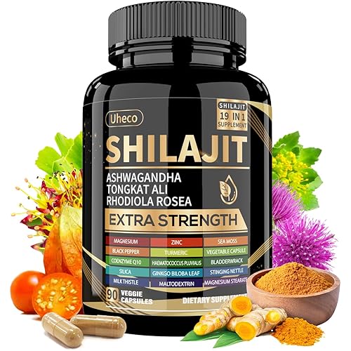 Shilajit Supplement with Sea Moss, Ashwagandha, Tongkat Ali - Shilajit Pure Himalayan Organic Fulvic Acid Capsules - 90 Count