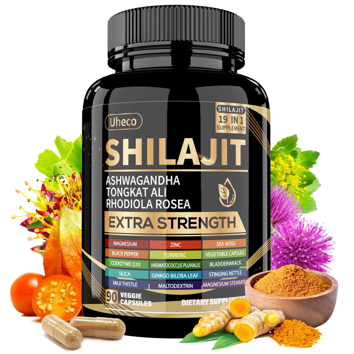 Shilajit Supplement with Sea Moss, Ashwagandha, Tongkat Ali - Shilajit Pure Himalayan Organic Fulvic Acid Capsules - 90 Count