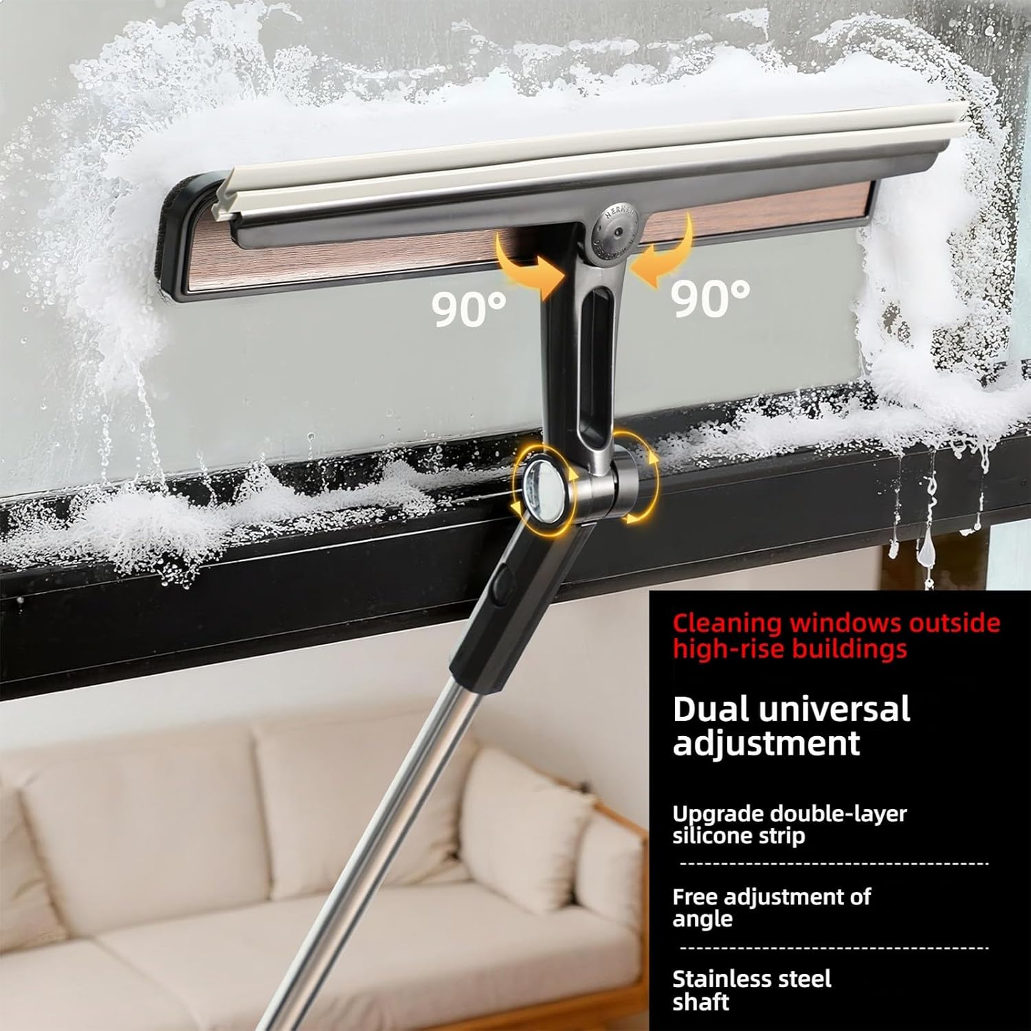 Window Tool with Extendable 360 Degree Rotating Head Safe Locking Mechanism for High Reach Application Double Side Window