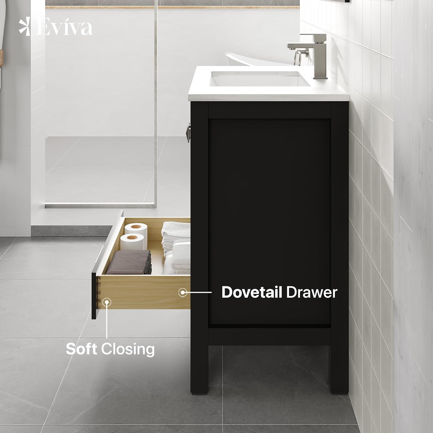 Eviva London 30 Inch Bathroom Vanity with Sink - Freestanding Espresso Bathroom Vanities with Quartz Countertop and Porcelain Sink - Stylish Bathroom Vanity Single Sink and 30 Inch Vanity with Top