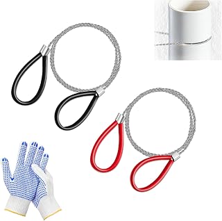 2pcs Stainless Steel Wire Saw with Gloves 31.5" Metal PVC Cable Saw Hand Pocket String Camping Hiking Emergency Outdoor Survival Rope Cutting Tools for Trees, Wood and ABS Plastic Pipes