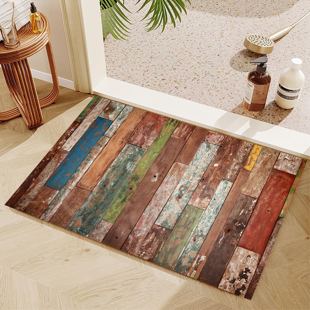 GUBIYU Blue Brown Patchwork Area Rug Runner - Farmhouse Kitchen Soft Floor Mat Carpet - Non Slip Washable for Bathroom Entryway Front Door Laundry - 23.6"x35.4"
