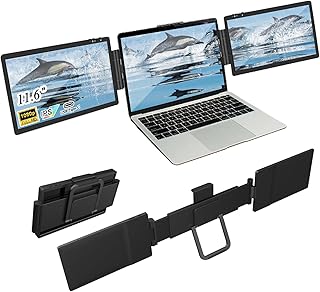 Iryreafer 12” Triple Portable Monitor for Laptop Screen Extender, Dual Display FHD 1080P IPS Folding Monitor Extender Portable Monitor for Windows & Mac, Work with 13”-16” Laptops(Not for Chrome)