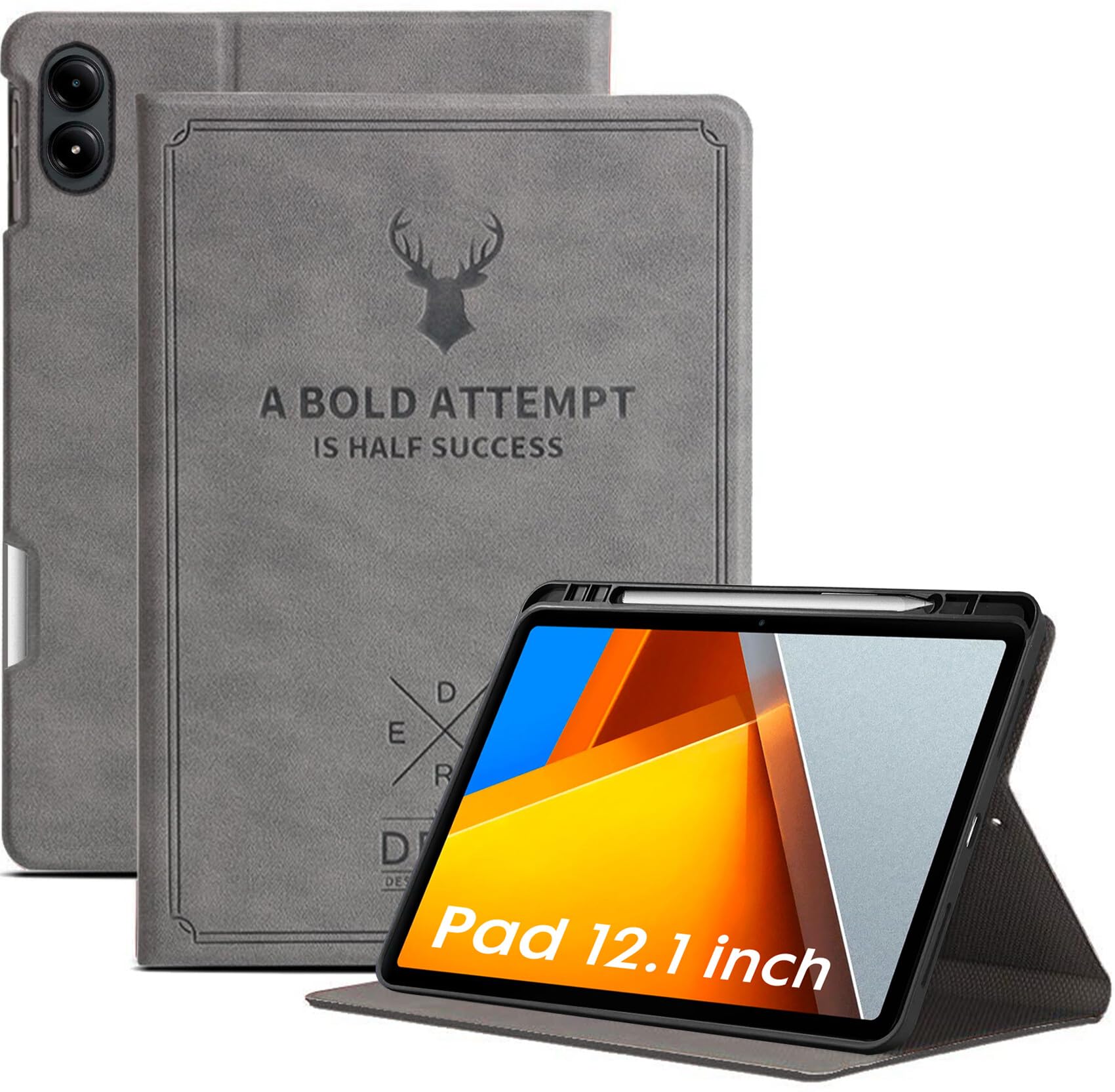 Robustrion Cover for Poco Pad 12.1 Cover Case, Deer Pattern Flip Cover with Pencil Holder for Poco Pad 5G Tablet 12.1 inch [ Auto Sleep Wake Support] - Grey (B0D9XSWX5J) Amazon Price History, Amazon Price Tracker