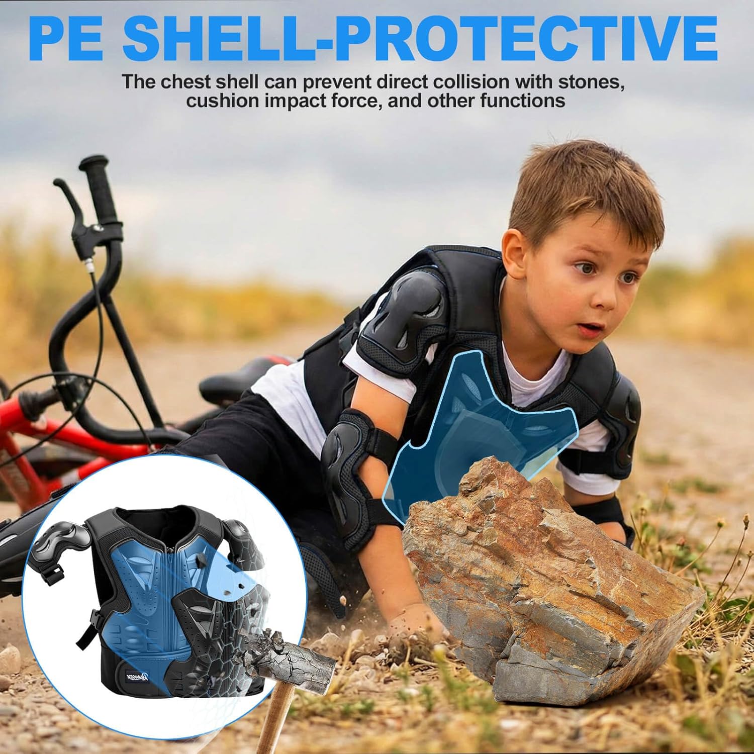 Kids Teenager Motorcycle Armor Vest Suit, Chest Protector Dirt Bike Gear, Motocross Jakckets with Knee Elbow Pads Protection for Cycling Scooter Skateboading BMX ATV