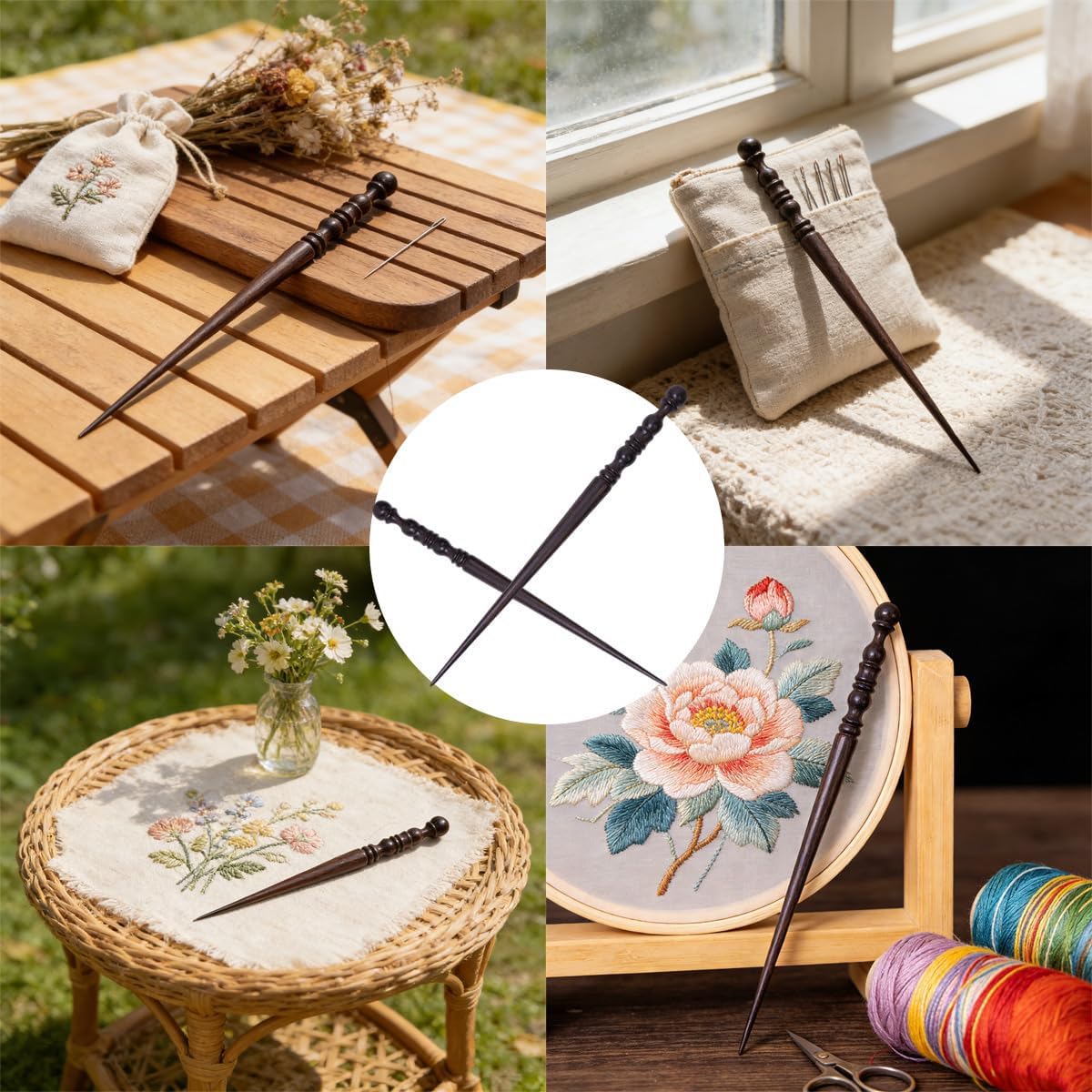 Laying Tool Needlepoint Wooden Laying Tool for Beginners Professionals | Dual-ended precision tool， easy grip, durable, light, compact. Smooths stitches for all embroidery, must-have for all skills.