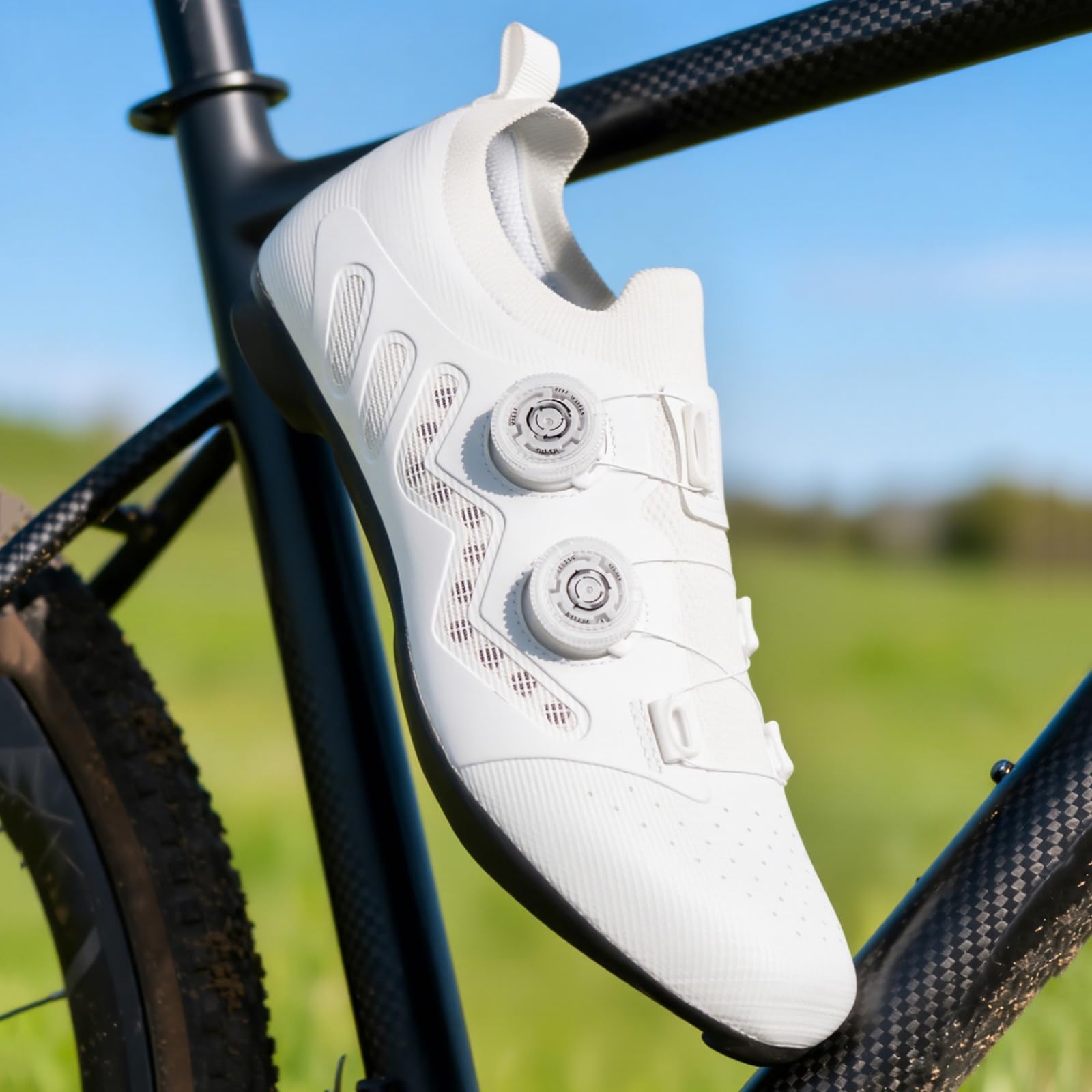 JiuQing Męskie buty kolarskie obuwie szosowe MTB kompatybilne blokami Delta | Lekkie buty rowerowe do jazdy w pomieszczeniach, Kompatybilne z systemami KEO i SPD, Oddychające, Zapięcie obrotowe