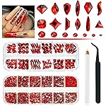 qiipii 4080Pcs Red Nail Rhinestones Multi Shapes Ruby Rhinestones for Nails 1.5-4mm Crystal Gems Siam Red Round Flatback Beads Glass Stones Diamonds jewels Charms for Nails Face Eyes Makeup DIY Crafts