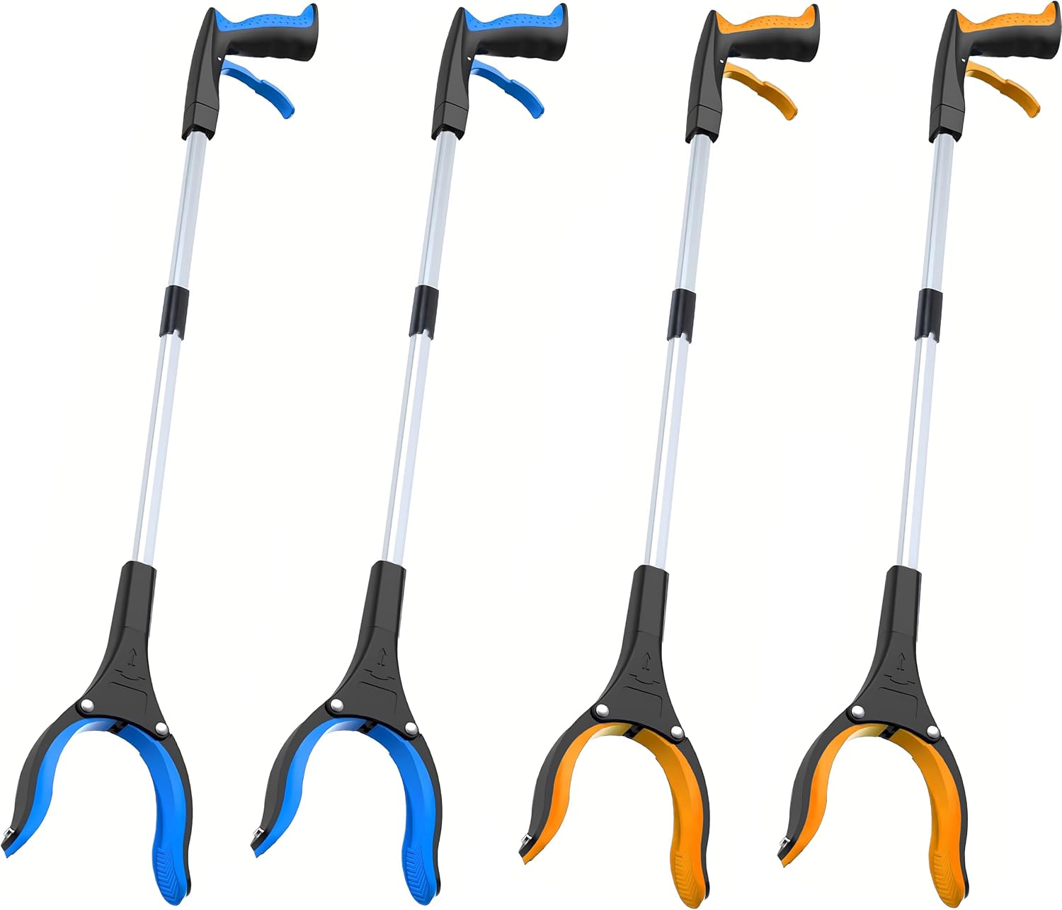 4 Pack Reacher Grabber - Foldable Gripper and Reaching Tool - 32”Extra Long Handy Trash Claw Grabber, Mobility Aid Reaching Assist Tool for Trash Pick Up, Litter Picker, Arm Extension