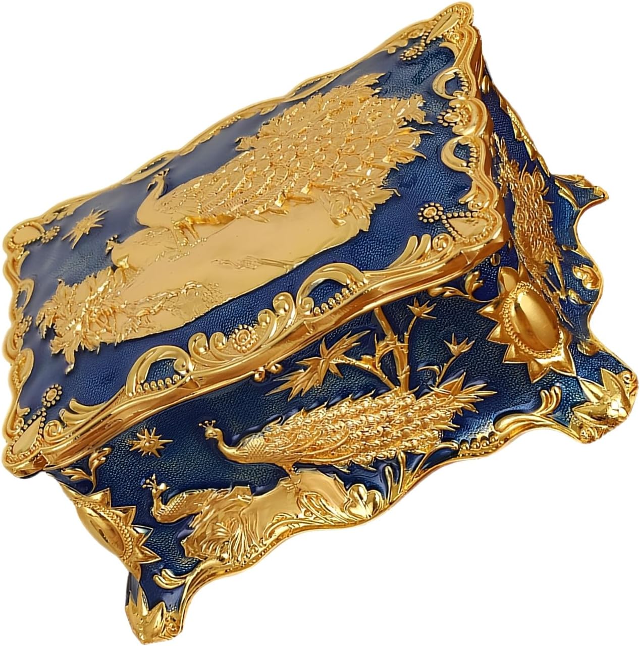 Artistic Peacocks Shaped Jewelry Case with Colorful, Blue
