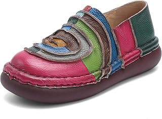 Flats for Women Colorful Round Toe Loafers Shoes Non Slip Platform Casual Comfortable Leather Slip-On Shoes
