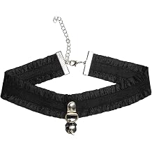 Freebily Punk Gothic Choker Elastic Ruffled Band Choker Necklace with Metal Ring and Bell Pendant for Womens Girls