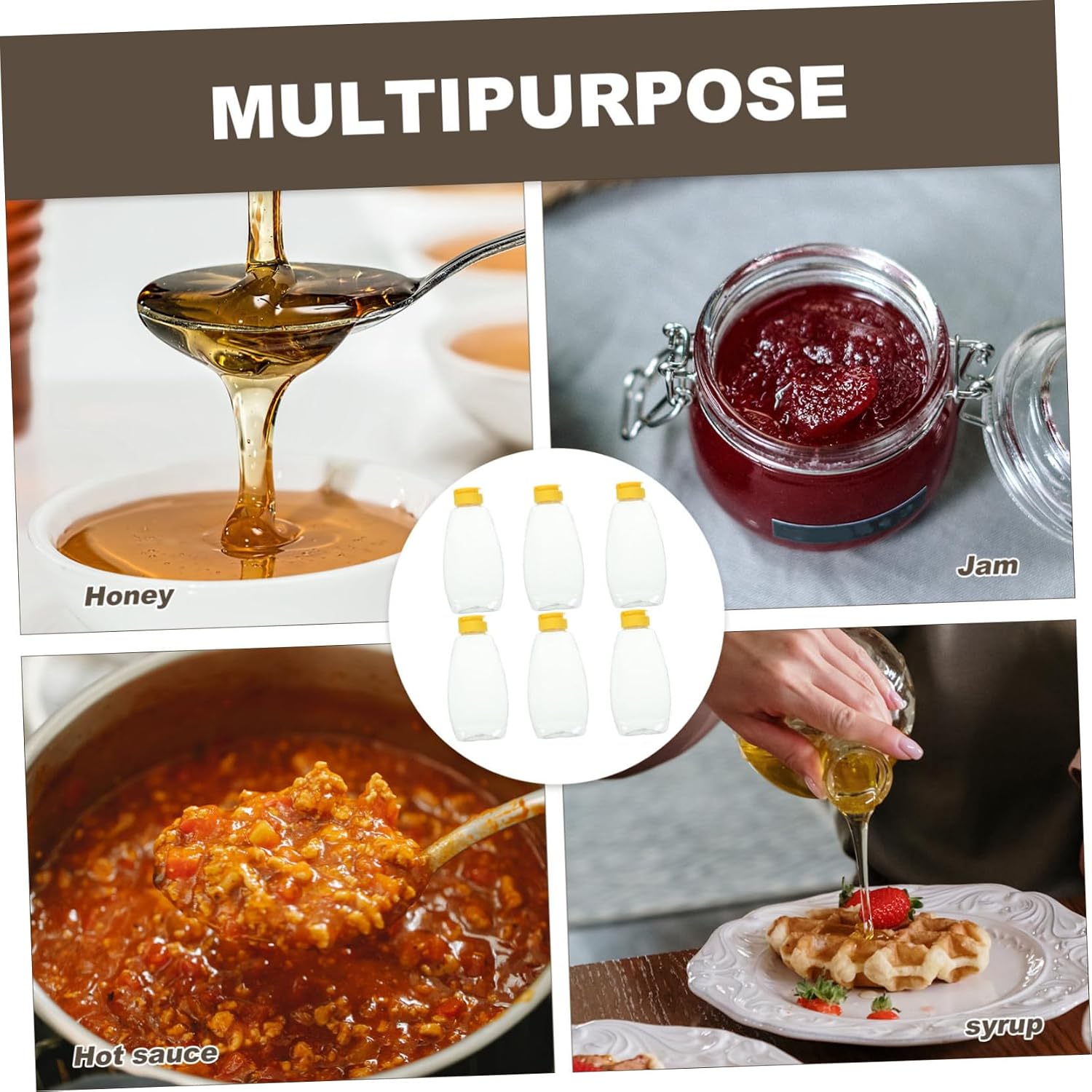6pcs PET Honey Bottles with Lid Airtight Leak-proof for Xmas Parties
