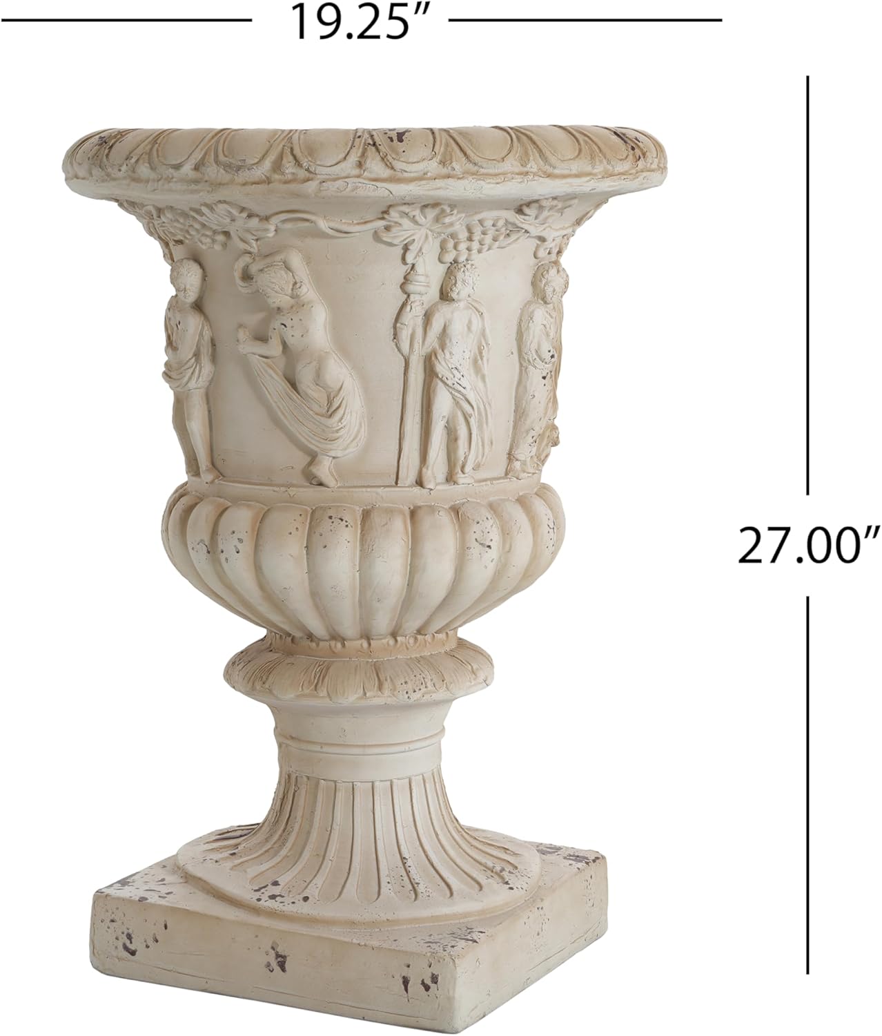 27'' H MGO Garden Urn, Large urn planters for Outdoor Plants, Decorative Flower pots, Pedestal Planter, 19.25'' W D Classic Design with Drainage Hole, Hand-Painted Finish，Antique White