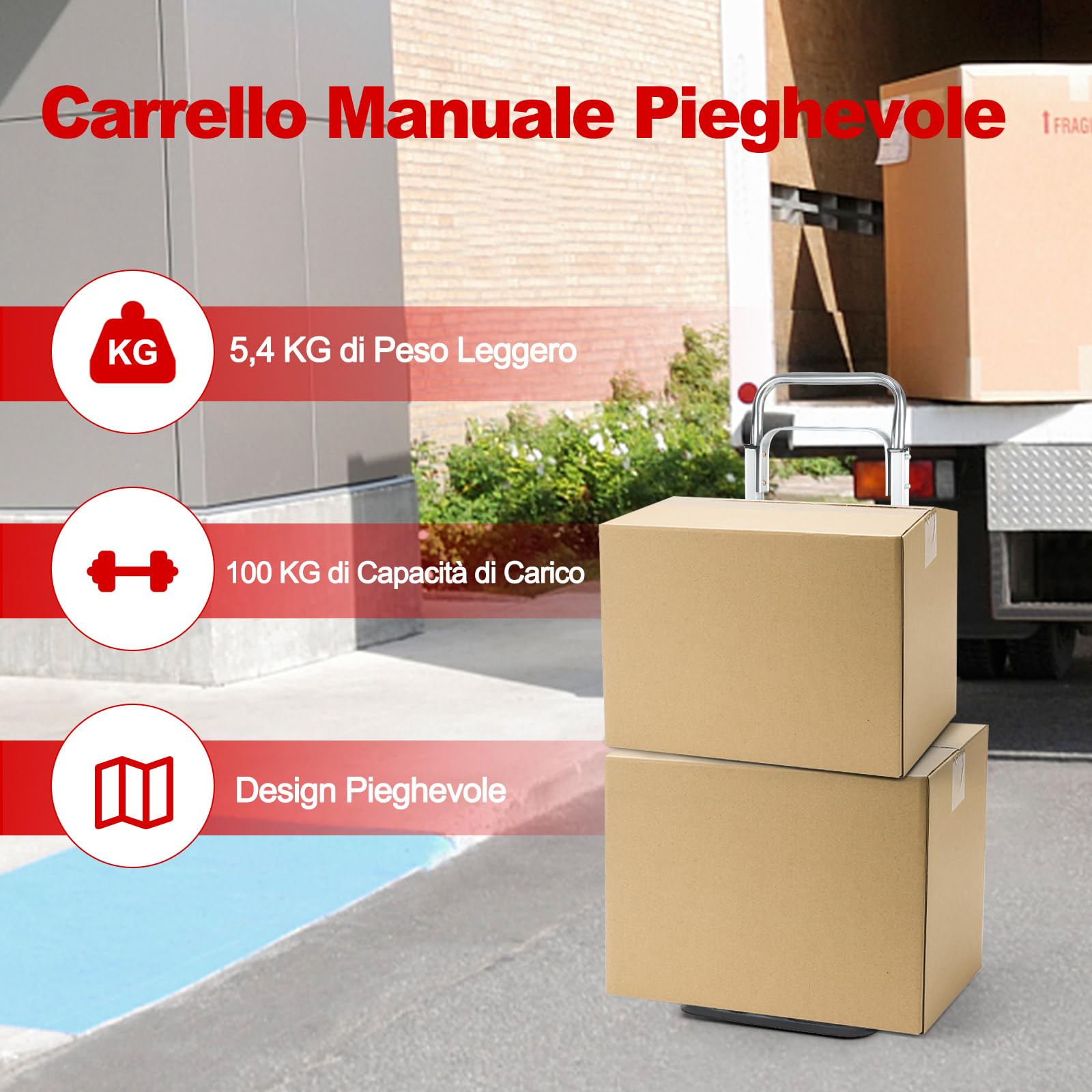 COSTWAY Carrello a Mano in Alluminio Pieghevole e Portatile, Carrello Portapacchi con Manico Telescopico Pieghevole e 2 Ruote in Gomma, Capacità di Carico 100 kg, per Casa, Giardino e Magazzino