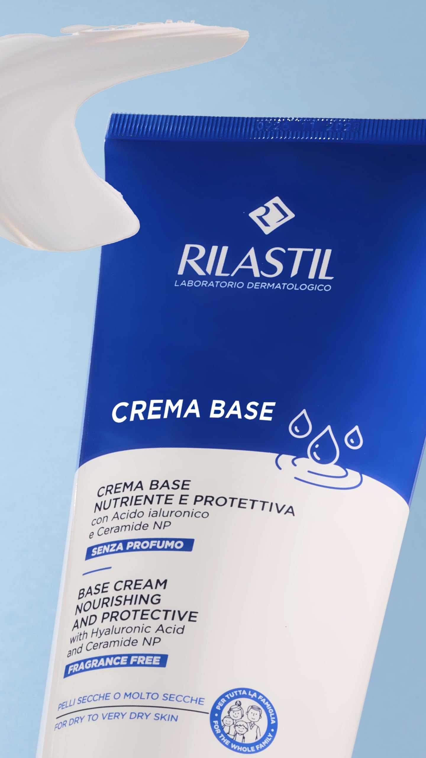 Rilastil Crema Base, Crema Idratante per Viso e Corpo, Senza Profumo, per Pelle Secca e Molto Secca, Adatta a Tutta la Famiglia, 400 ml